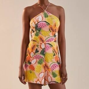 Hutch by ANTHROPOLOGIE Mixed Fruit Halter Romper with side cutouts